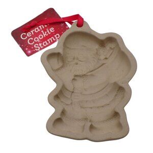 NEW VTG Ceramic Santa Claus Cookie Stamp Christmas Cookie Mold Baking Tool 6"